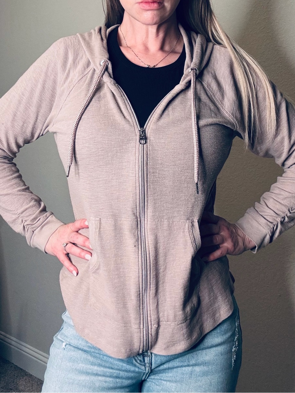 Calvin Klein Performance Waffle-Knit Zip Up Hoodie Lightweight (Mauve) Sz XL